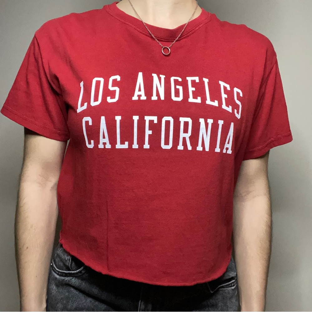 JOHN GALT Red Cropped Raw Hem Tee